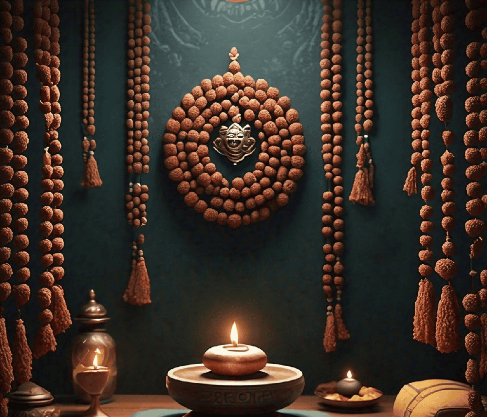 Designating a space for spiritual practice, adorned with Rudraksha beads, can enhance the ambiance and promote emotional well-being. This sacred space can serve as a retreat for meditation, reflection, and relaxati